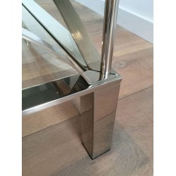 Chrome and Glass Coffee Table with Arched Cross-Braces
