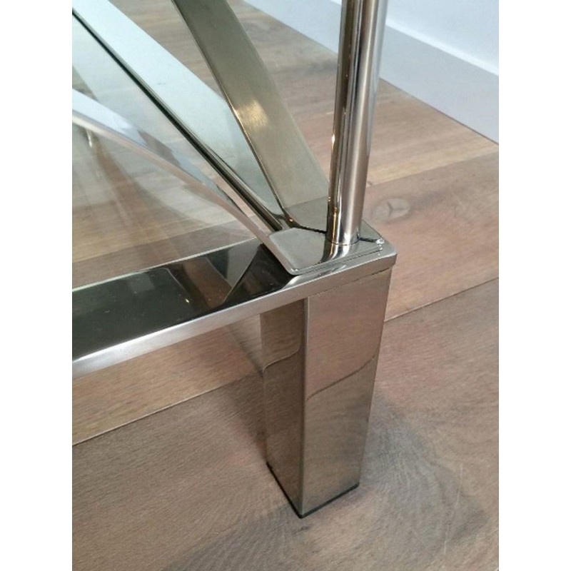 Chrome and Glass Coffee Table with Arched Cross-Braces