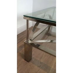 Chrome and Glass Coffee Table with Arched Cross-Braces