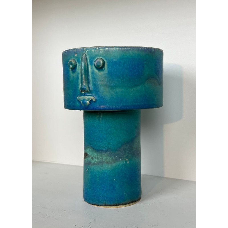 Turquoise-Glazed Zoomorphic Ceramic Pitcher Signed by Didier Toulemonde