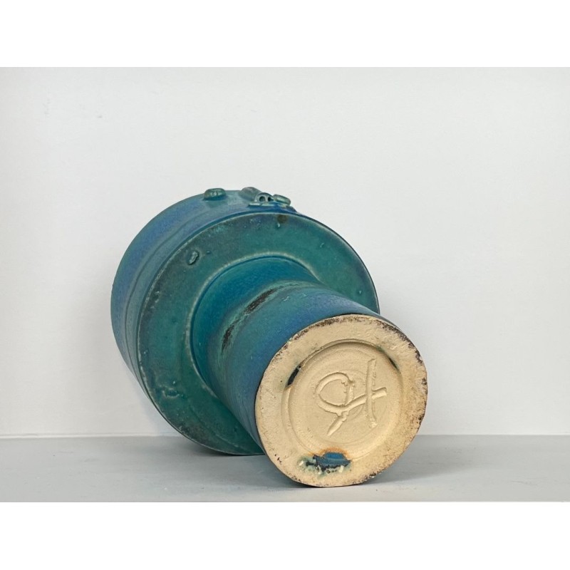 Turquoise-Glazed Zoomorphic Ceramic Pitcher Signed by Didier Toulemonde