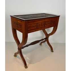 Mahogany Jardinière with Amaranth Marquetry, «X» Base and Gilt Bronze Claw Feet, Charles X Period