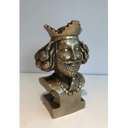 French Bronze Bust of a Crowned Bearded Monarch, circa 1940
