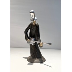 Stylised Sculpture of a Guitar Player in a Cloak, French Work, circa 1970