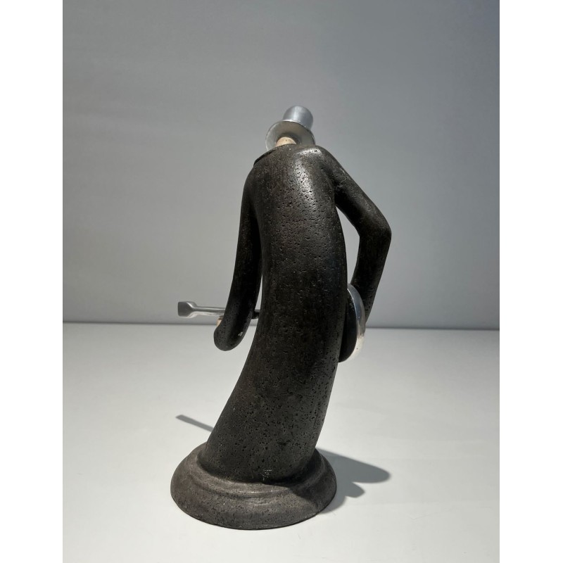 Stylised Sculpture of a Guitar Player in a Cloak, French Work, circa 1970