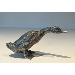 Finely Chiselled Silvered Bronze Duck, French Work, circa 1970