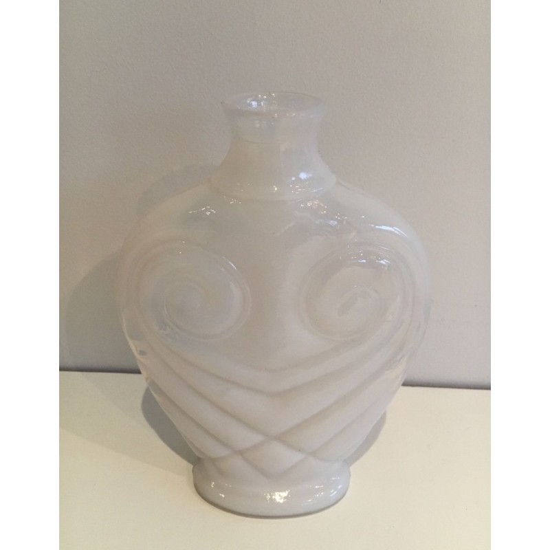 Modernist White Opaline Glass Owl Vase, French circa 1970