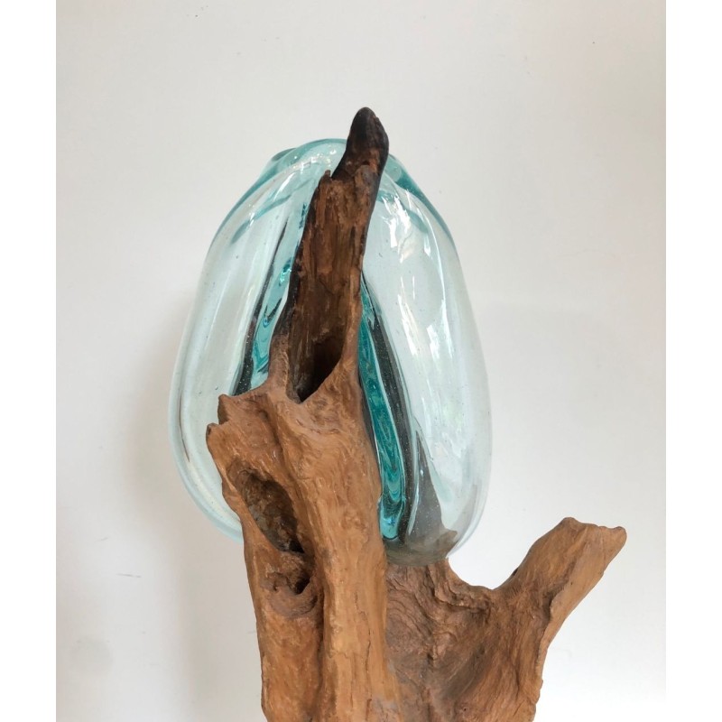 Pair of Organic Driftwood and Blown Glass Vases, French circa 1980
