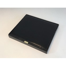 Modernist Black Leather and Brass Document Box with Suede Interior, French circa 1950