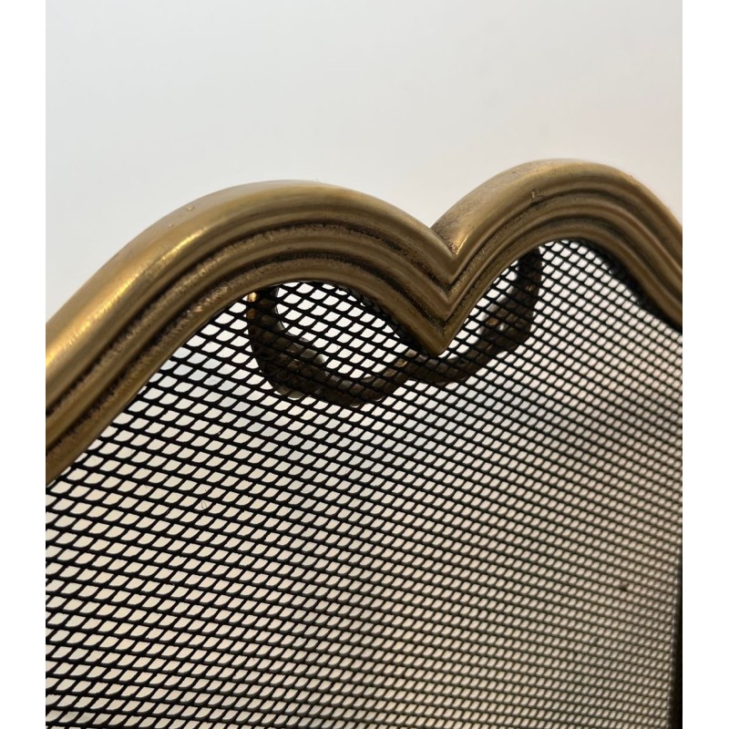 Ornate Neoclassical Brass and Wire Mesh Four-Panel Folding Fireplace Screen, Italian circa 1970