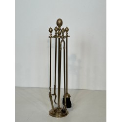 Neoclassical Brass Fireplace Companion Set with Pine Cone Finials, in the Style of Maison Baguès, circa 1970