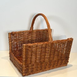 Large Rattan Log Holder with Arched Carry Handle, French circa 1970