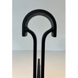 Pair of Modernist Wrought Iron Andirons with Teardrop Loop Finials and Splayed Bases