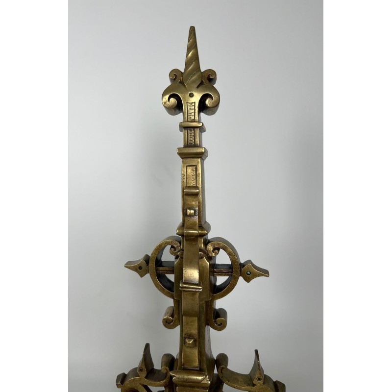 Important Pair of Renaissance Style Bronze Andirons with Connecting Bar